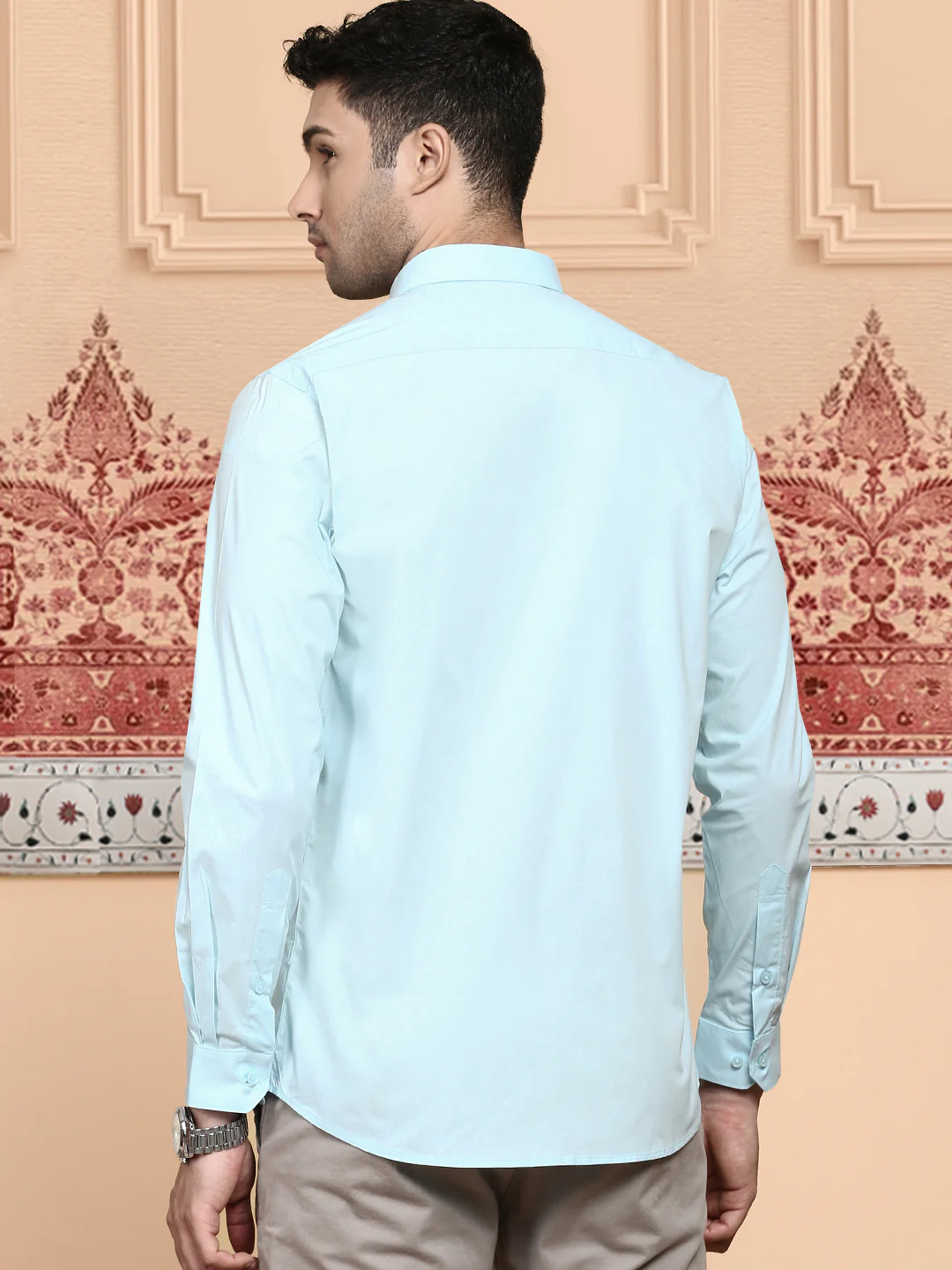 Men Cotton Spandex Shirt 2 way stretch Blue LY2 - Image 5