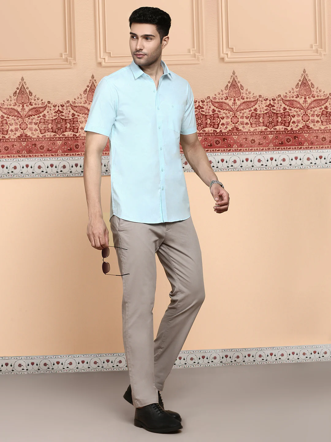 Men Cotton Spandex Shirt 2 way stretch Blue LY2 - Image 8