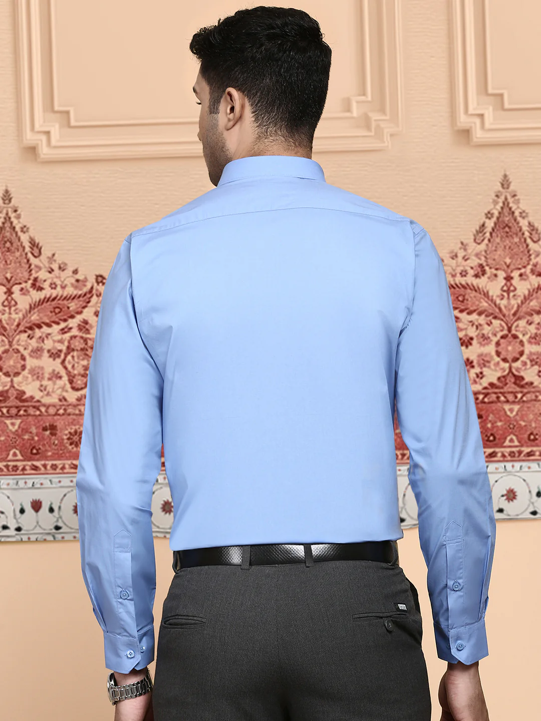 Men Cotton Spandex Shirt 2 Way Stretch Blue LY8 - Image 5