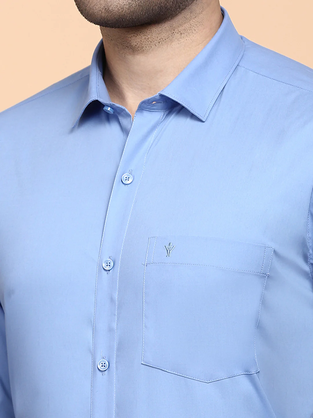 Men Cotton Spandex Shirt 2 Way Stretch Blue LY8 - Image 8