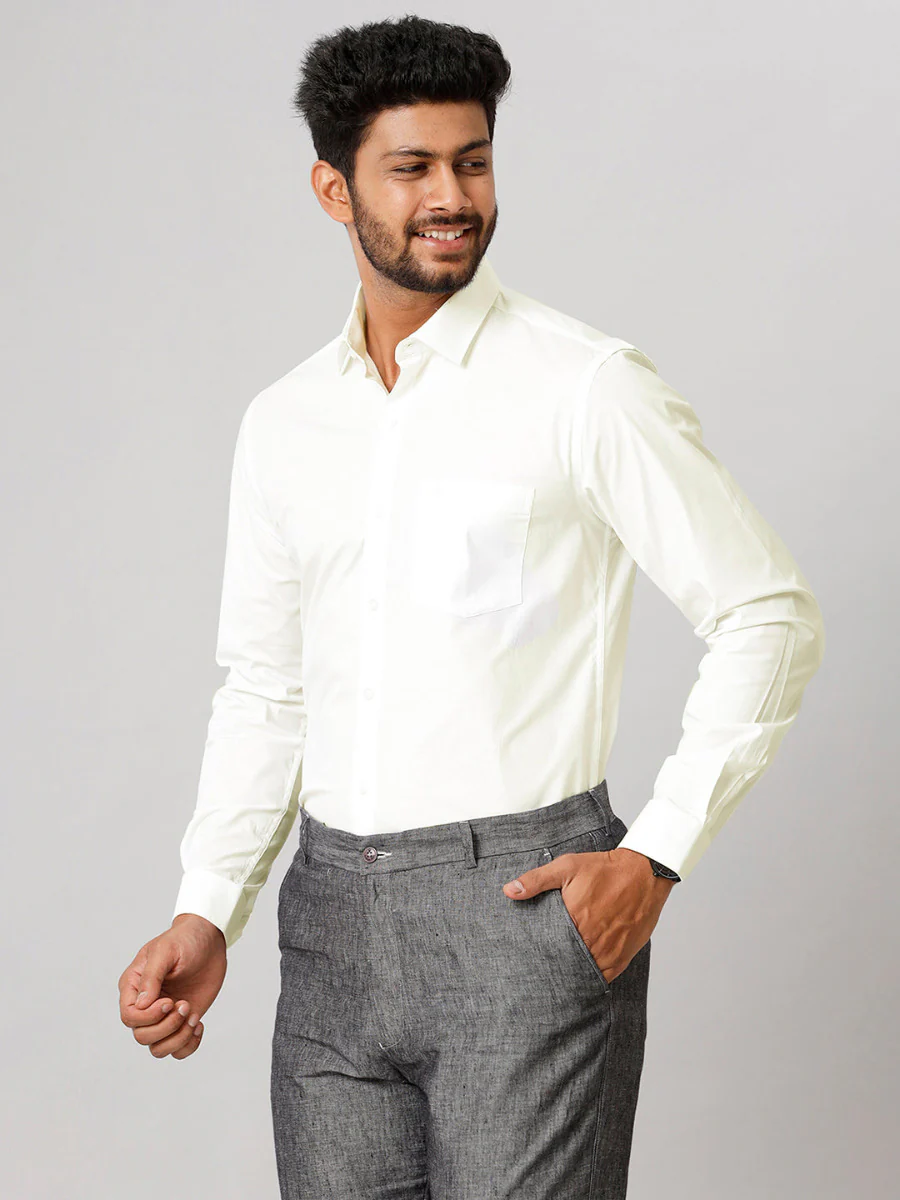 Men Cotton Spandex Shirt 2 Way Stretch Cream - Image 3