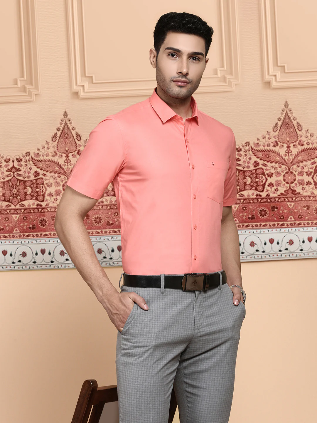 Men Cotton Spandex Shirt 2 Way Stretch Light Pink LY9 - Image 2