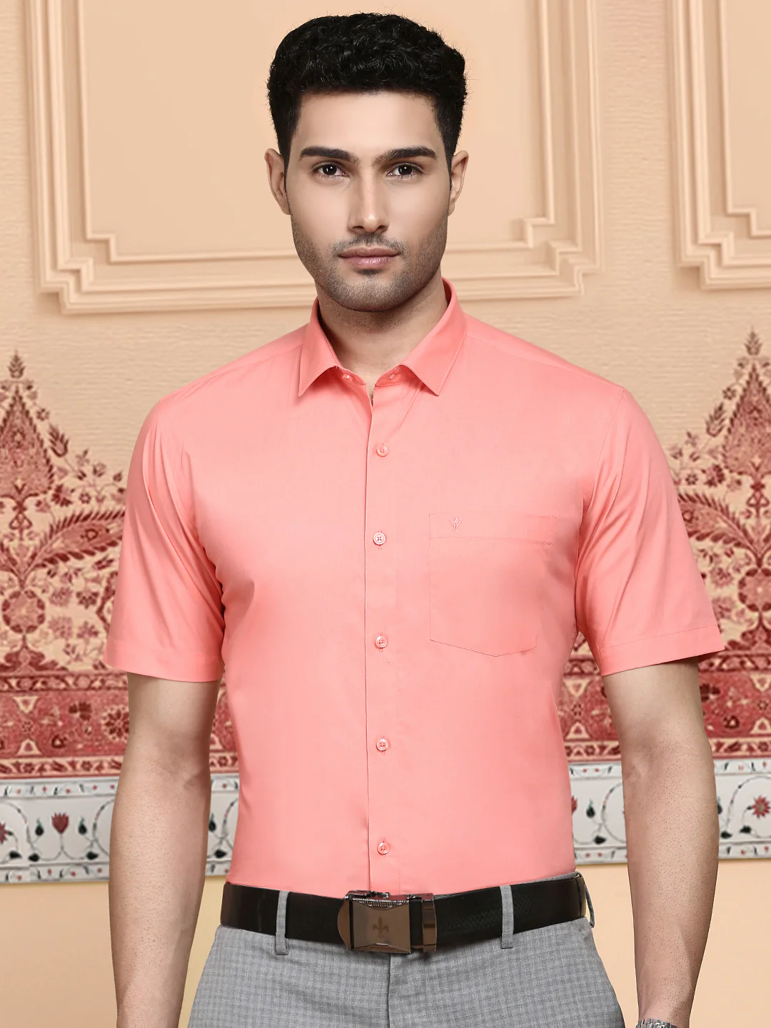 Men Cotton Spandex Shirt 2 Way Stretch Light Pink LY9 - Image 3