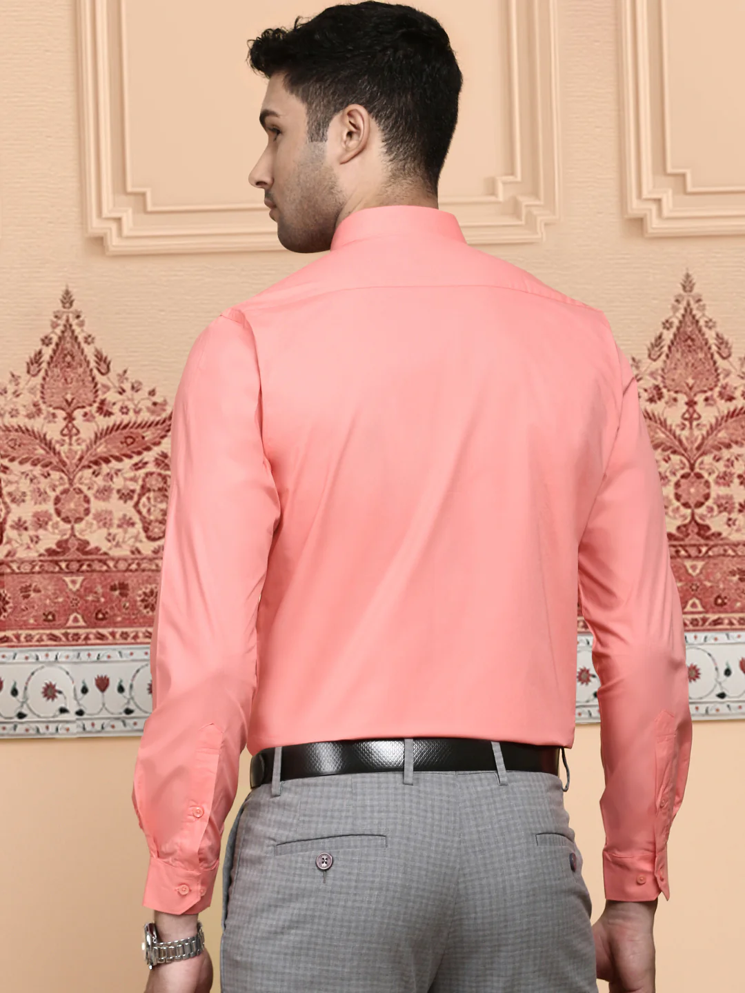 Men Cotton Spandex Shirt 2 Way Stretch Light Pink LY9 - Image 4