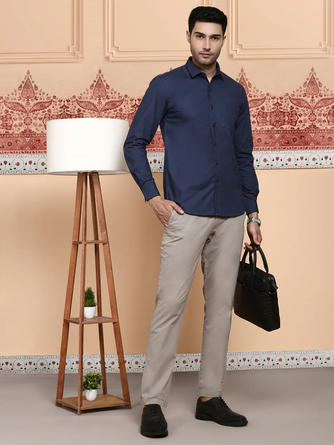 Men Cotton Spandex Shirt 2 Way Stretch Navy LY4 - Image 6