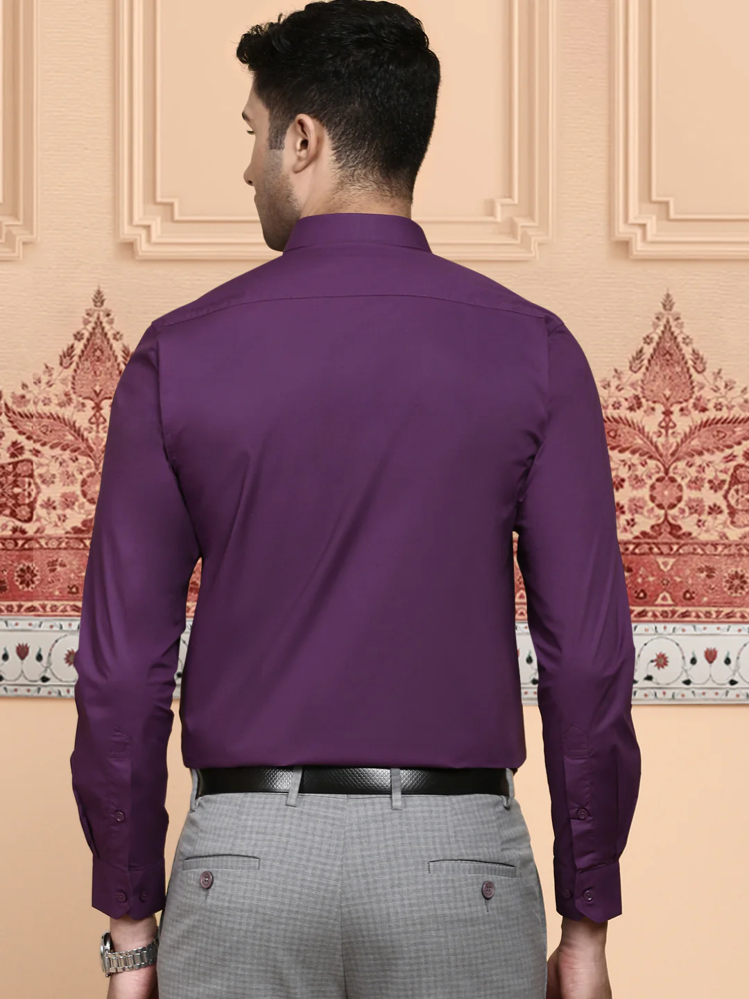 Men Cotton Spandex Shirt 2 Way Stretch Purple LY5 - Image 5