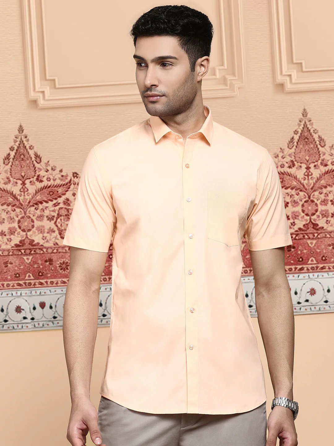 Men Cotton Spandex Shirt 2 Way Stretch Saffron LY7 - Image 4