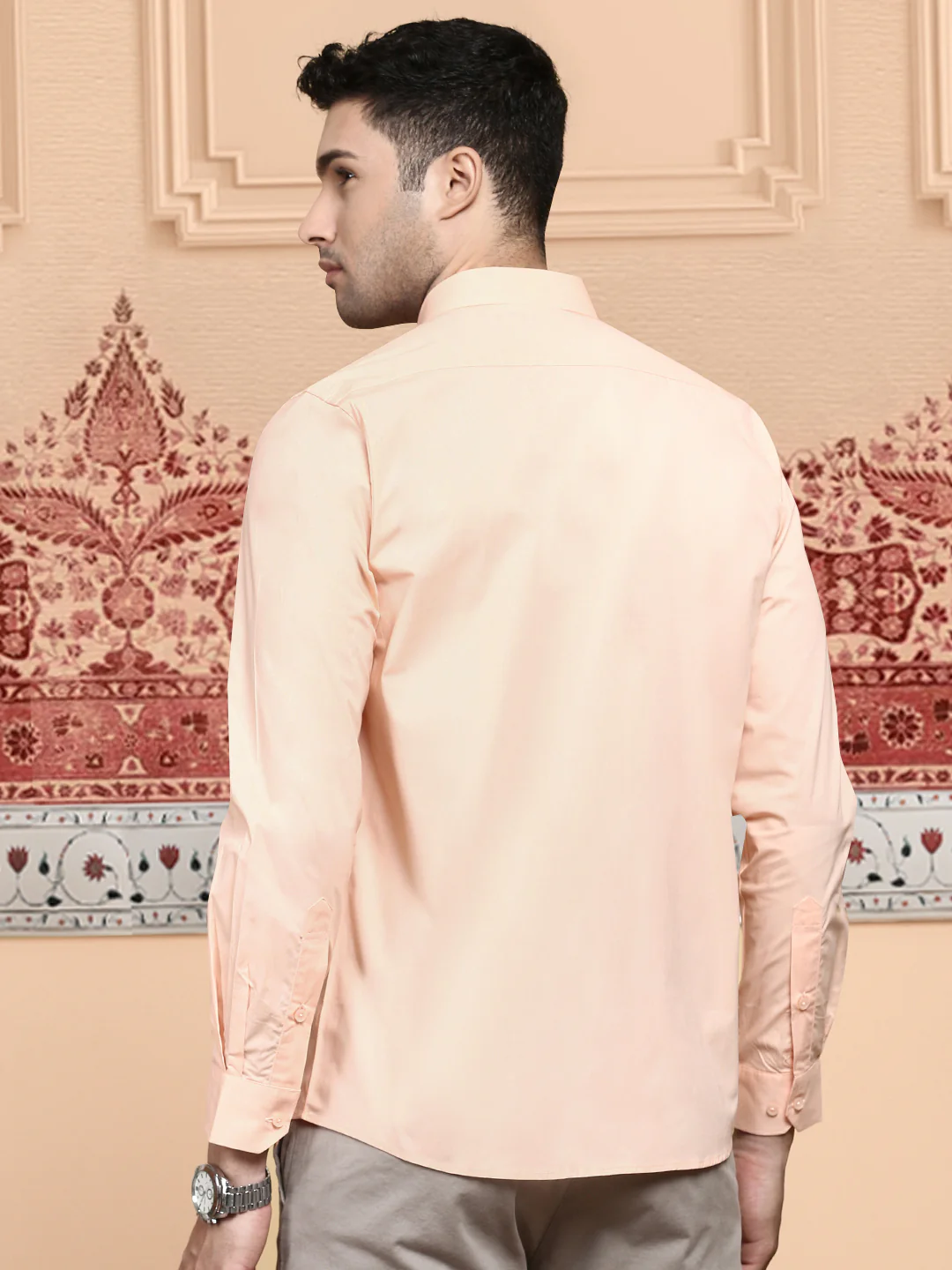 Men Cotton Spandex Shirt 2 Way Stretch Saffron LY7 - Image 5