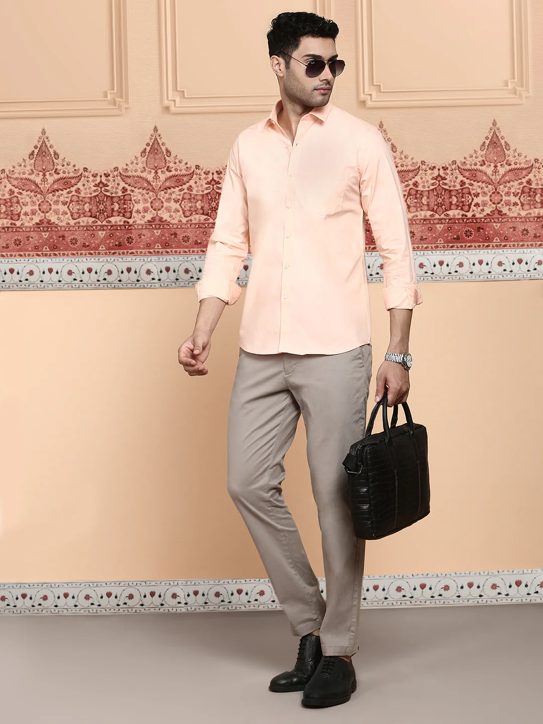 Men Cotton Spandex Shirt 2 Way Stretch Saffron LY7 - Image 6