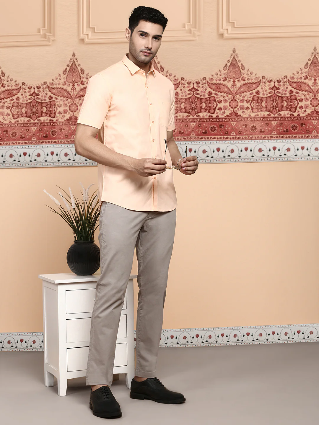Men Cotton Spandex Shirt 2 Way Stretch Saffron LY7 - Image 7