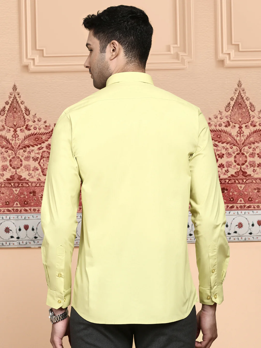 Men Cotton Spandex Shirt 2 Way Stretch Yellow LY3 - Image 4