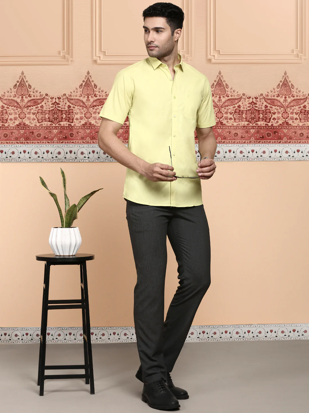 Men Cotton Spandex Shirt 2 Way Stretch Yellow LY3 - Image 7