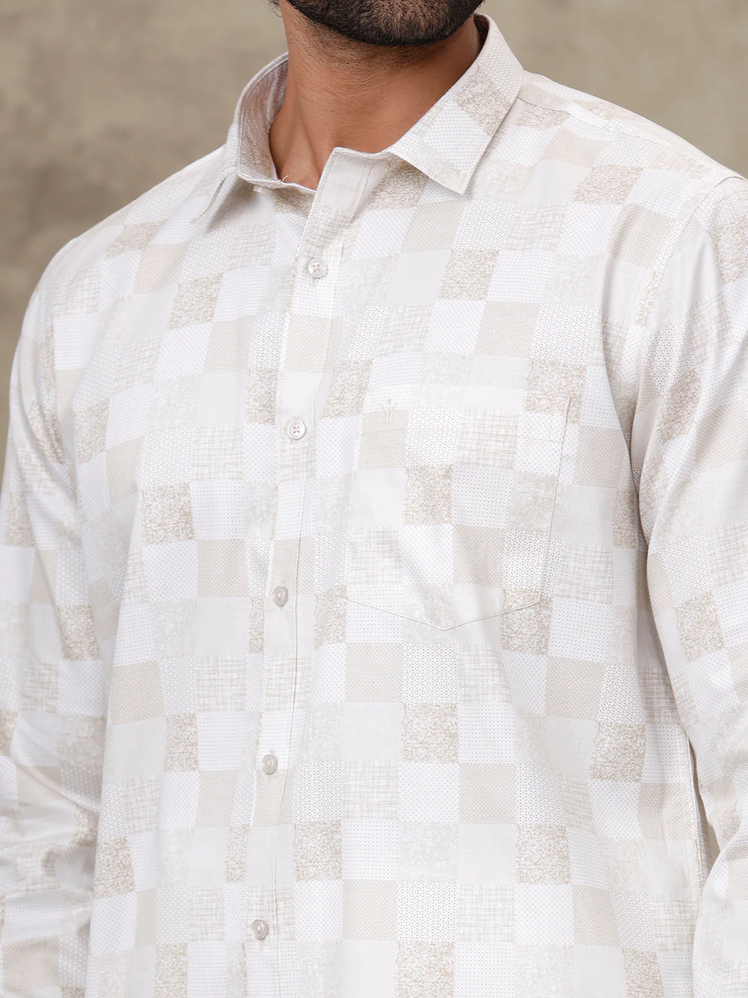Men Cream Matching Border Dhoti With Printed Shirt Set Fusion PS1 - Image 4