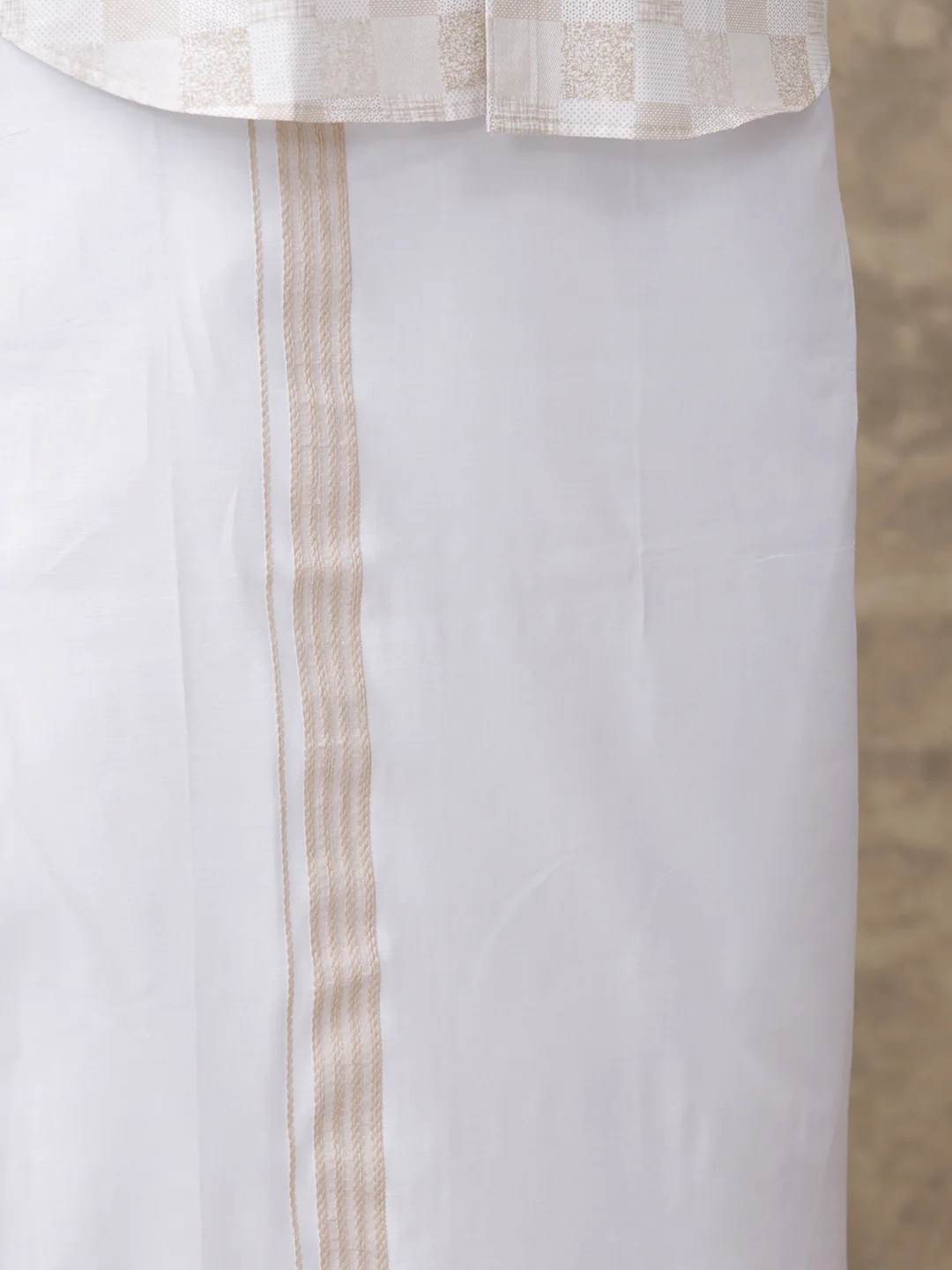 Men Cream Matching Border Dhoti With Printed Shirt Set Fusion PS1 - Image 5