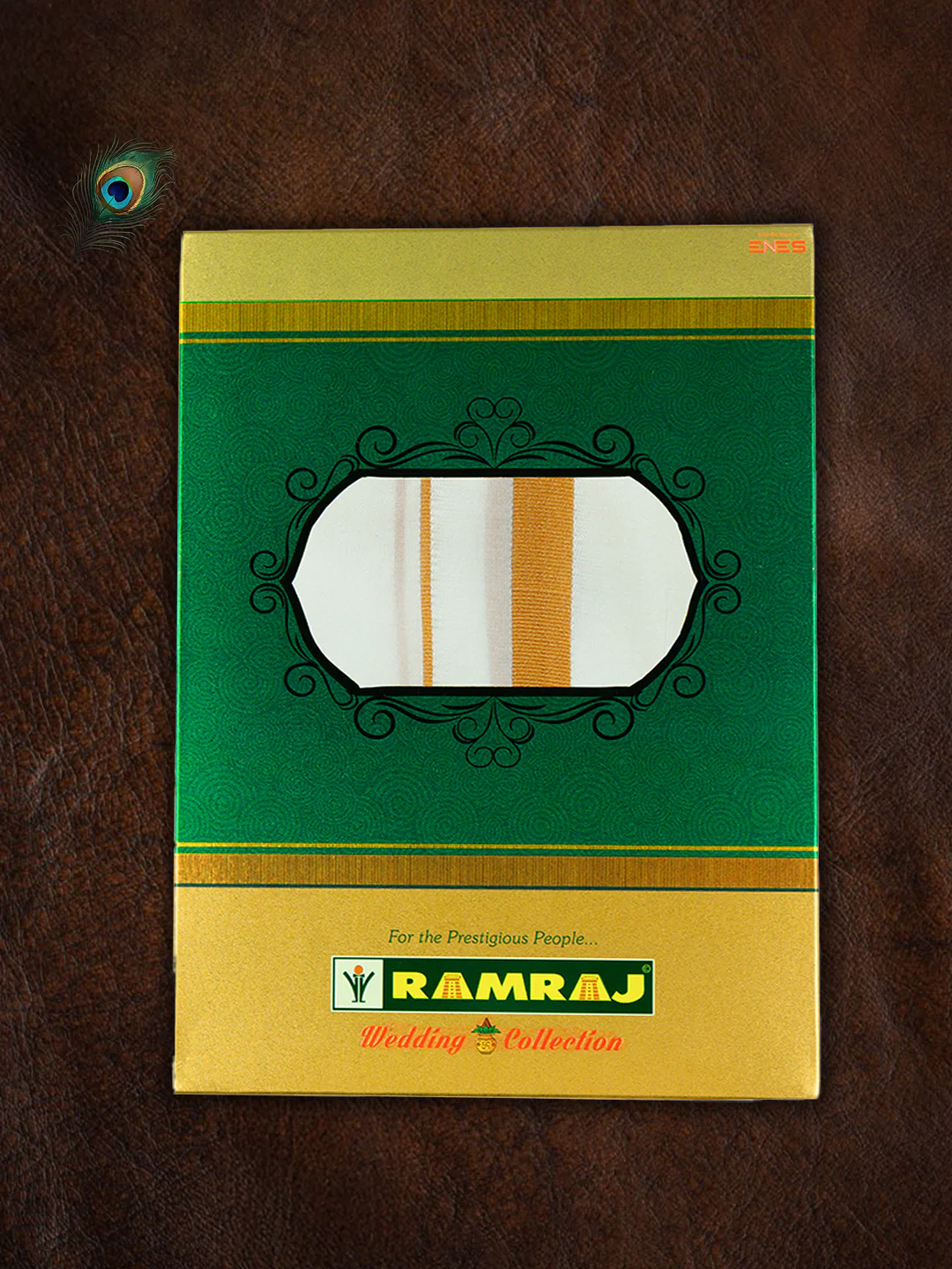 Men Cream with 3/4'' Inch Gold Jari Border Double Layer Dhoti & Towel Set Iswaryam - Image 4