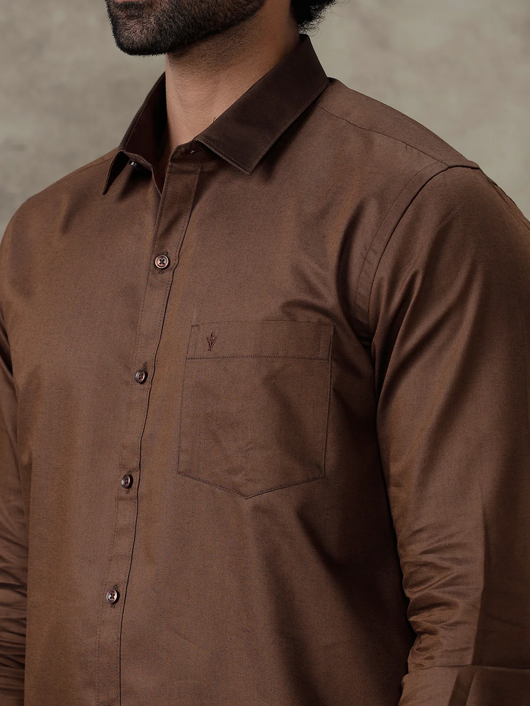 Men Dark Brown Shirt With Matching Border Dhoti Set Evolution - Image 5