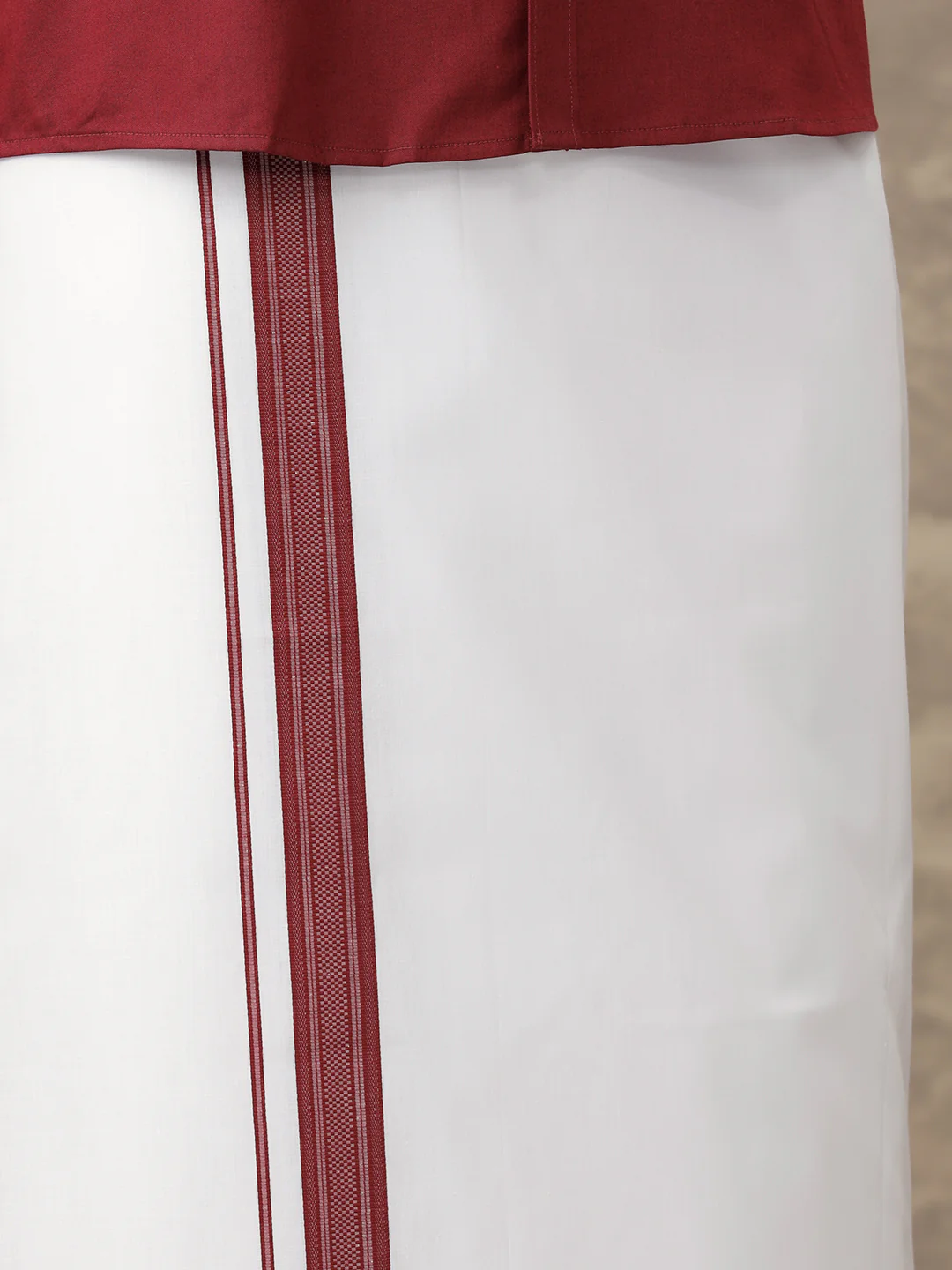 Men Dark Red Colour Shirt With Matching Border Dhoti Set Evolution - Image 3