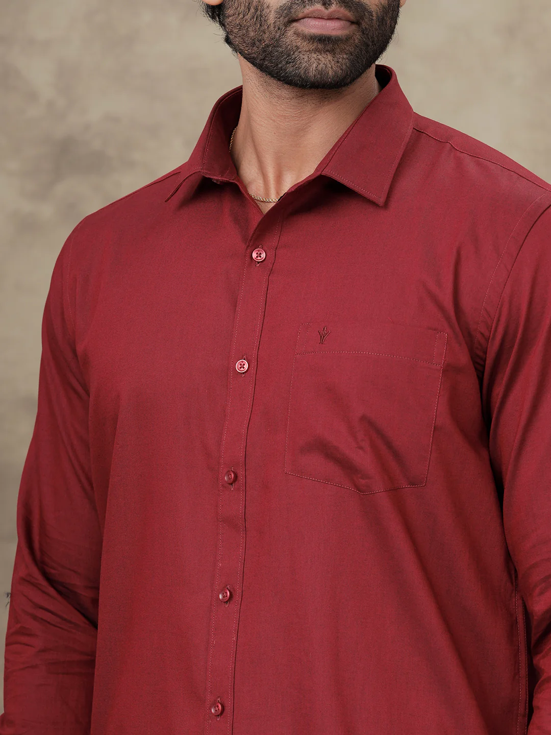 Men Dark Red Colour Shirt With Matching Border Dhoti Set Evolution - Image 4