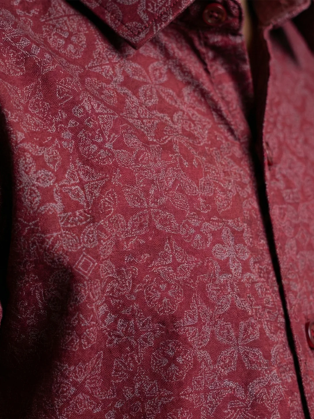 Men Deep Red Matching Border Dhoti With Printed Shirt Set Fusion PS22 - Image 7