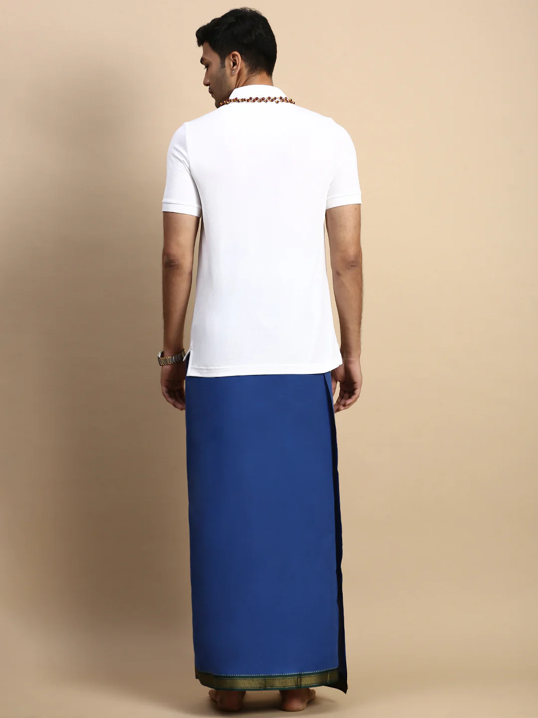 Men Devotional Mayilkhan Border Dhoti & TShirt Set Blue EP1 - Image 3