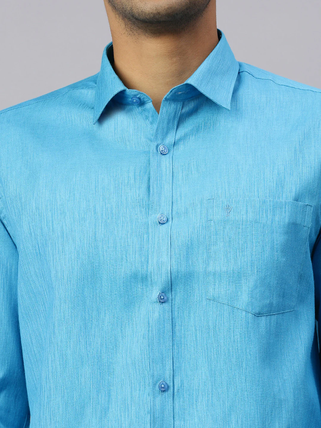 Men Eastern Blue Matching Border Dhoti & Full Sleeves Shirt Set CV5 - Image 6