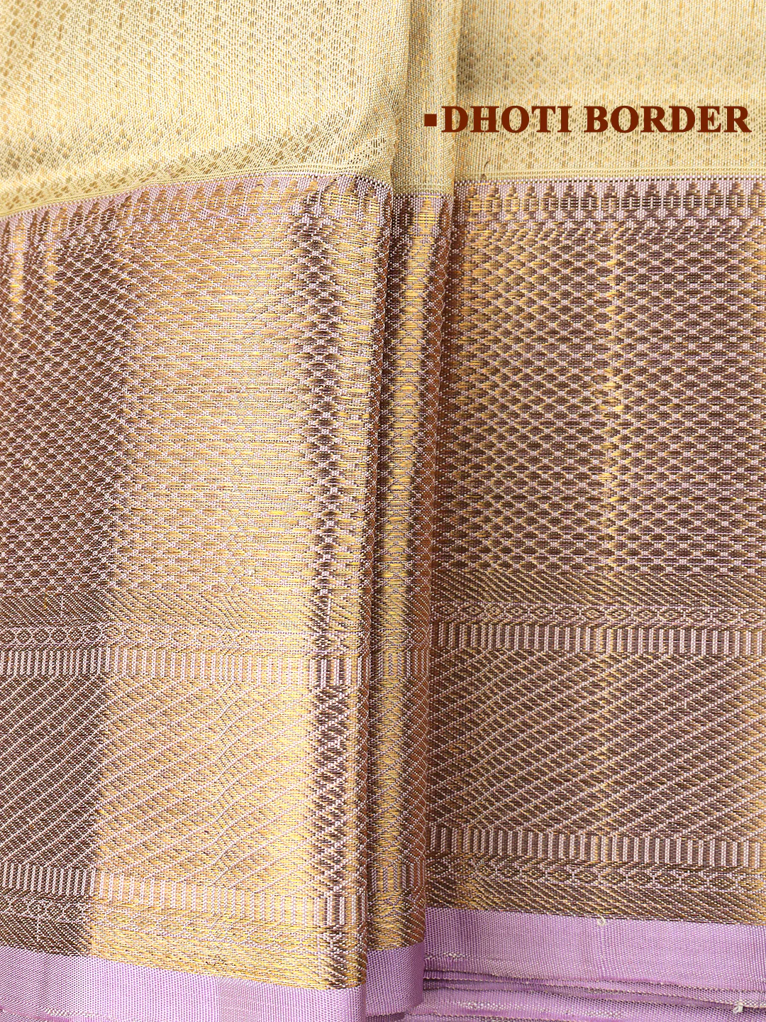 Men Elegant Premium Pure Silk Cream Dhoti & Towel Set with 6" inch Gold Jari Border Amirtham AM12 - Image 5