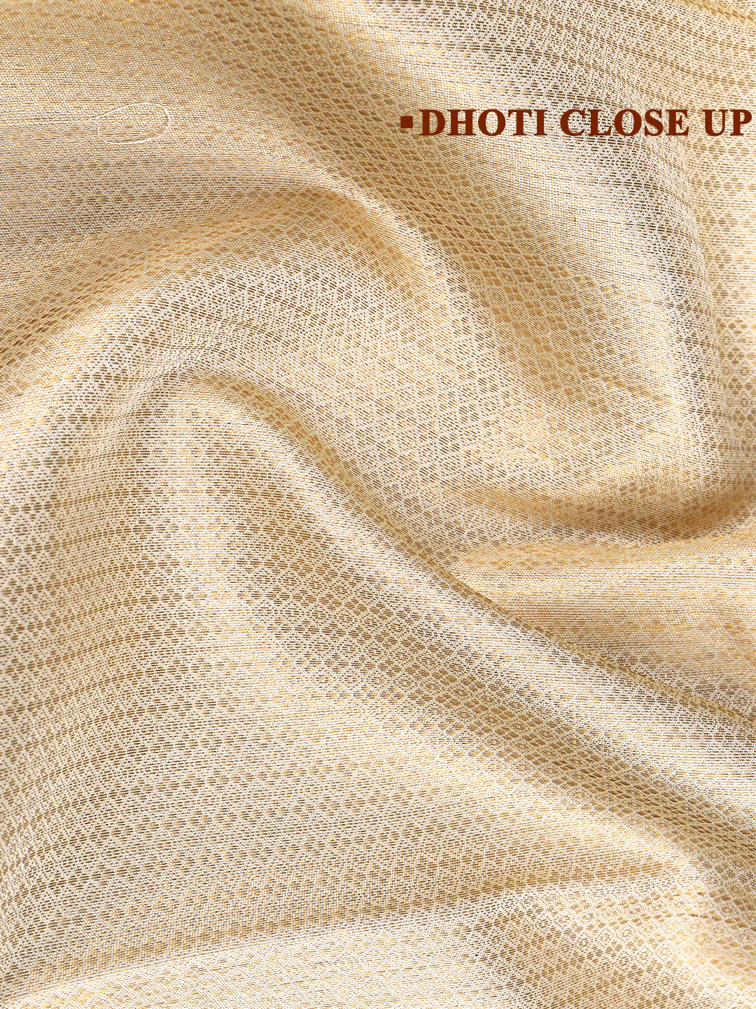 Men Elegant Premium Pure Silk Cream Dhoti & Towel Set with 6" inch Gold Jari Border Amirtham AM12 - Image 6