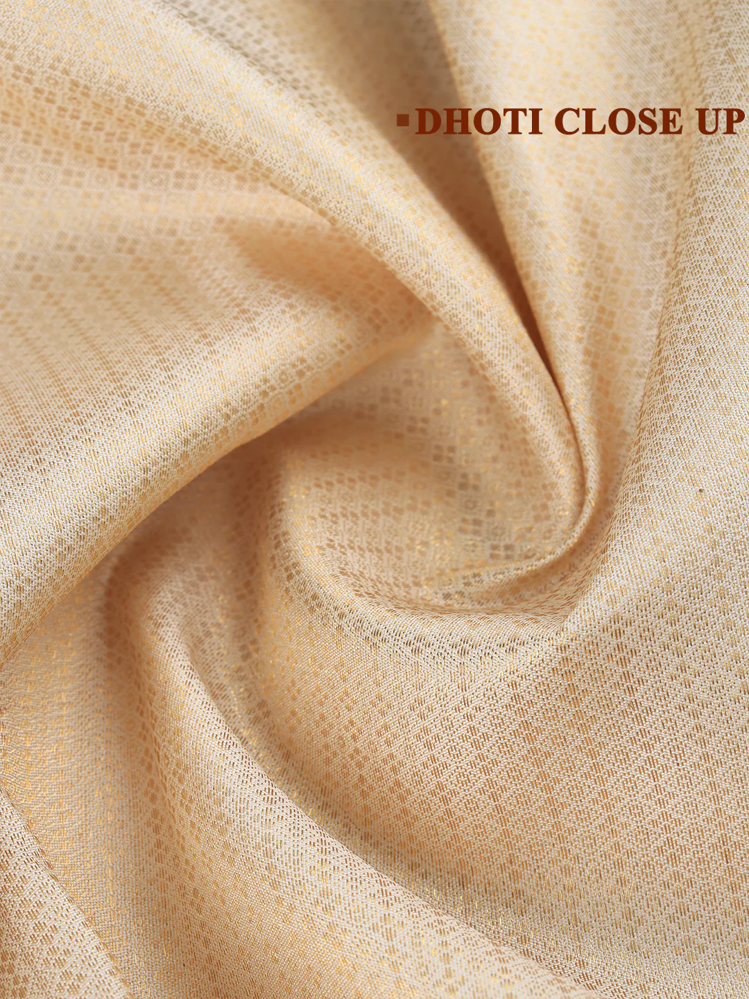 Men Elegant Premium Pure Silk Cream Dhoti & Towel Set with 6" inch Gold Jari Border Amirtham AM16 - Image 7