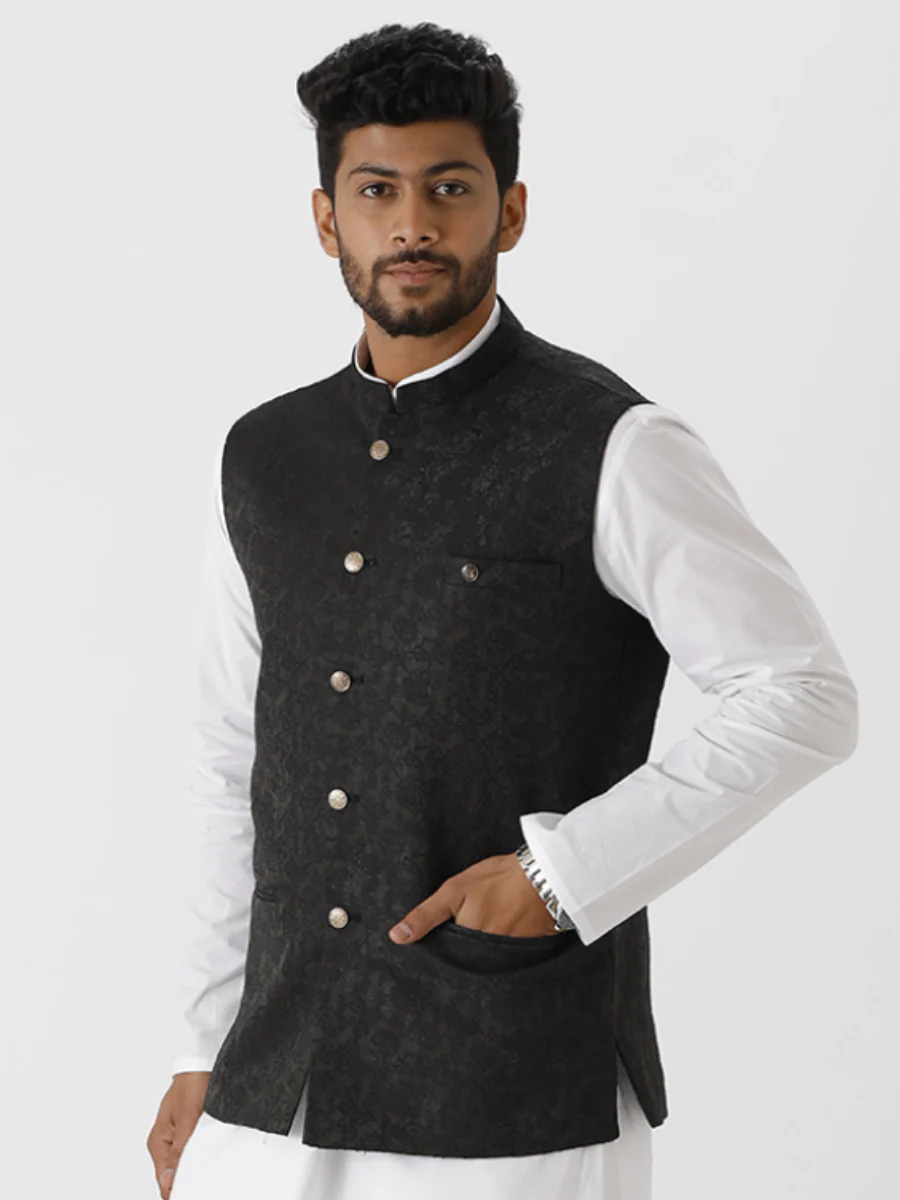 Men Ethnic Jacket Black JB4 - Image 2
