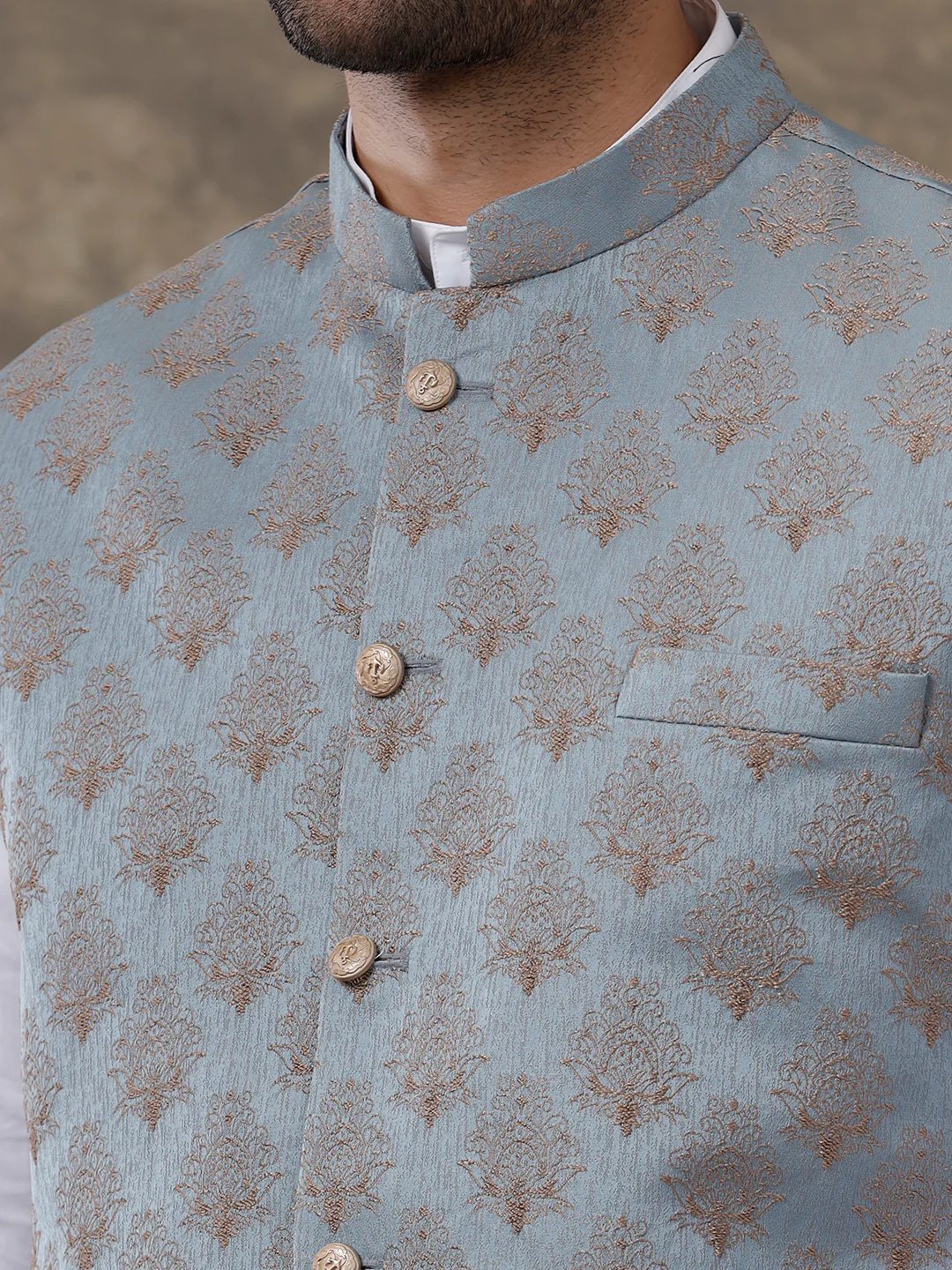 Men Ethnic Jacket Blue - Image 2