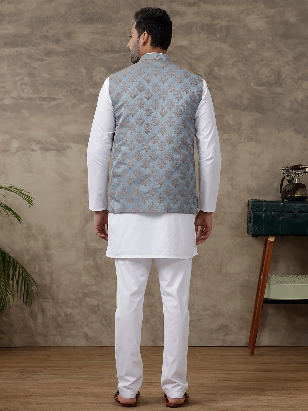 Men Ethnic Jacket Blue - Image 3