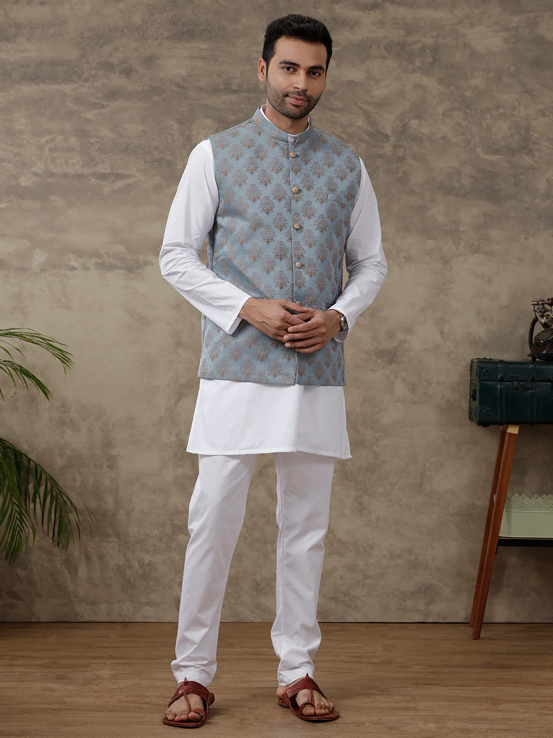Men Ethnic Jacket Blue - Image 4