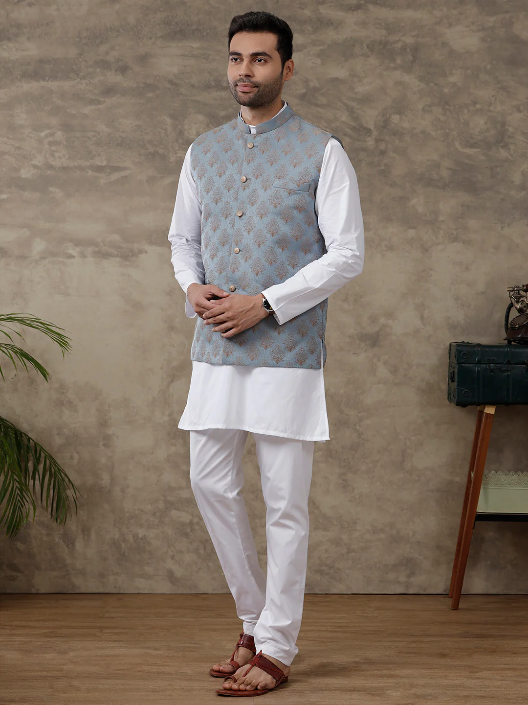 Men Ethnic Jacket Blue - Image 5