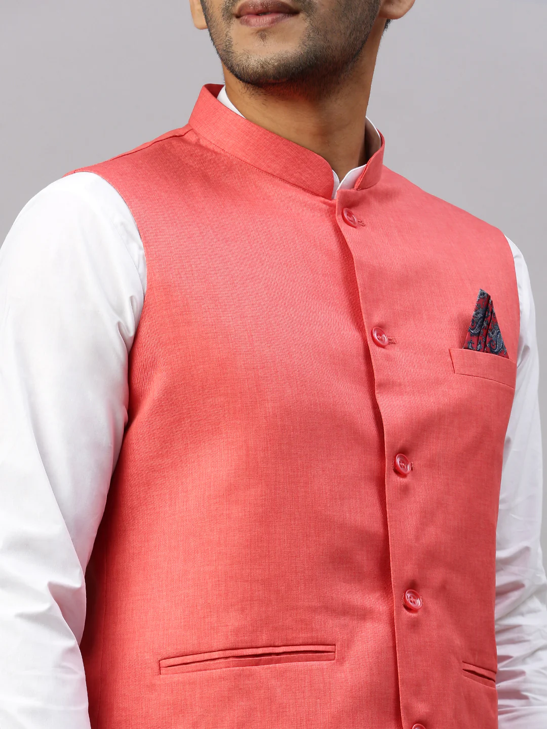 Men Ethnic Jacket Bright Red JA3 - Image 2