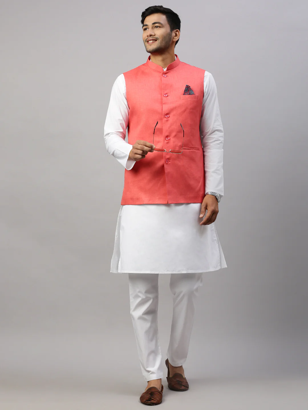 Men Ethnic Jacket Bright Red JA3 - Image 4