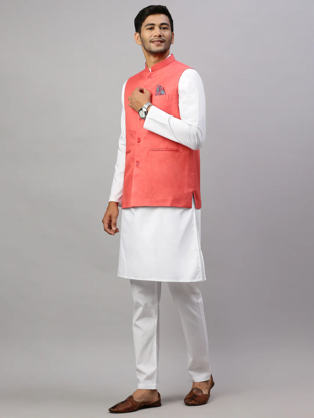 Men Ethnic Jacket Bright Red JA3 - Image 5