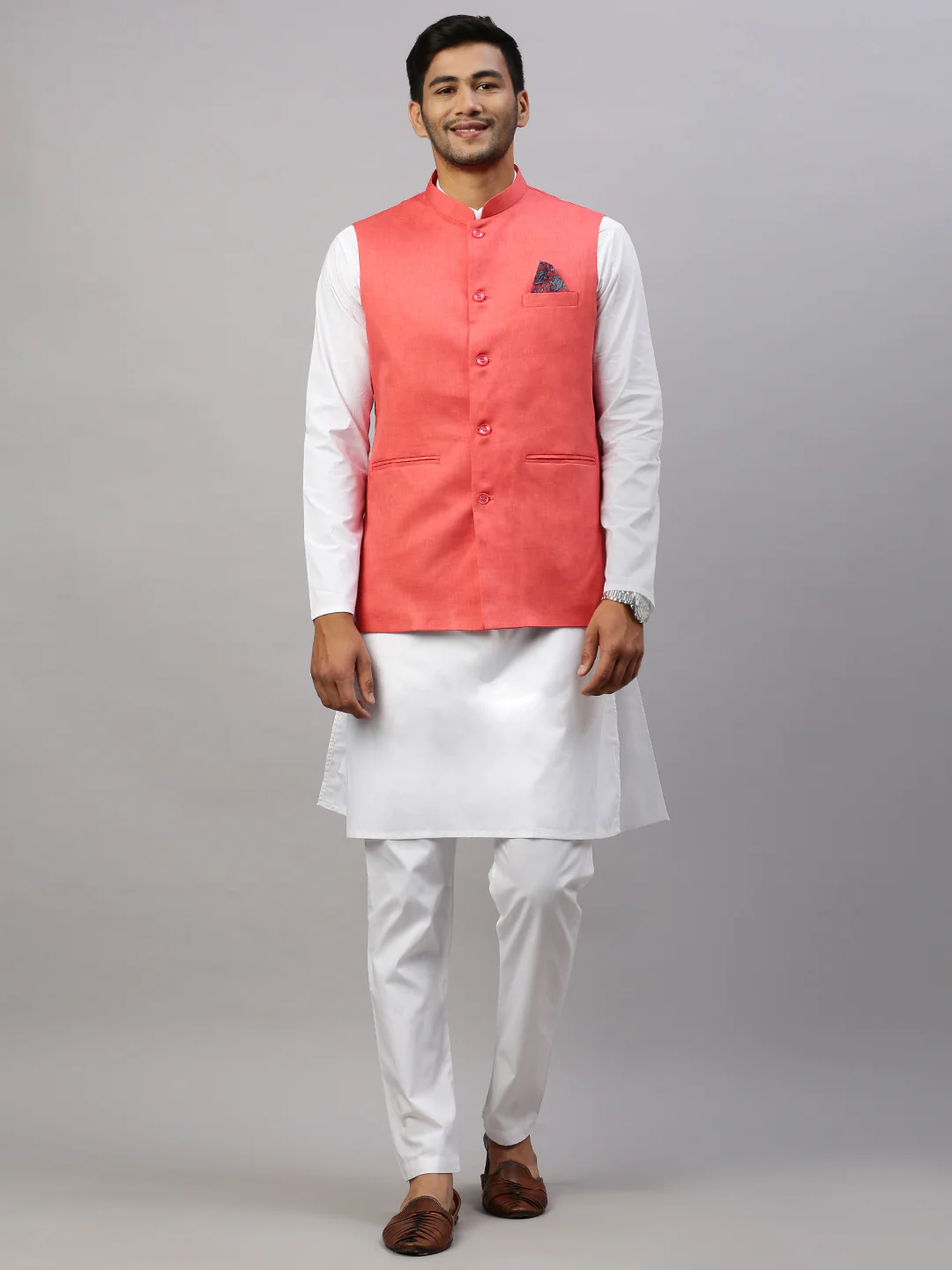 Men Ethnic Jacket Bright Red JA3 - Image 6