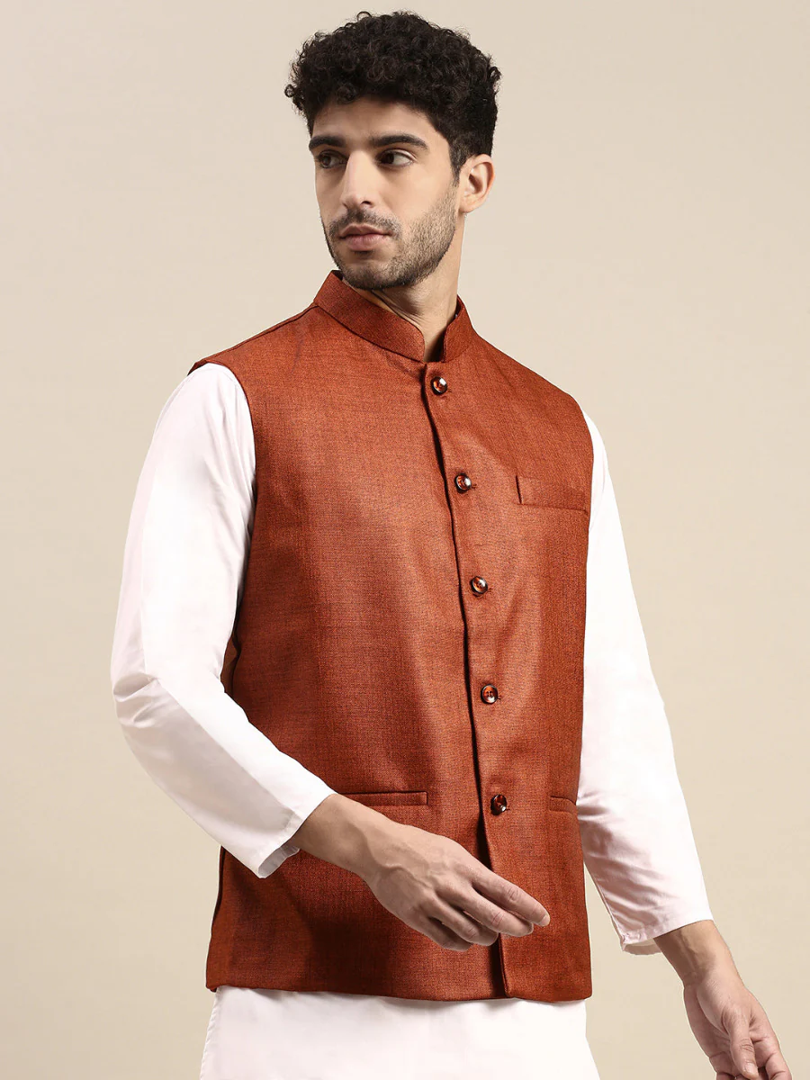 Men Ethnic Jacket Brown DW7 - Image 2