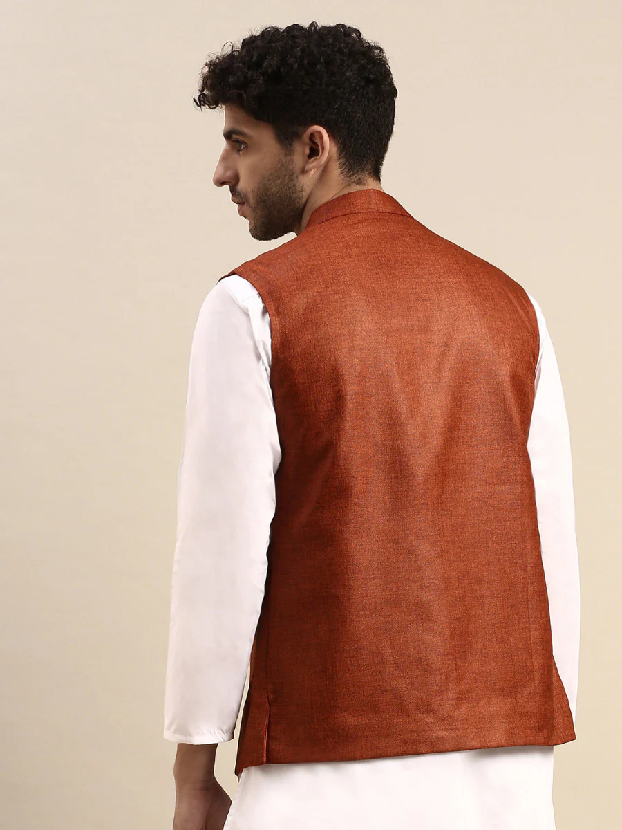 Men Ethnic Jacket Brown DW7 - Image 3