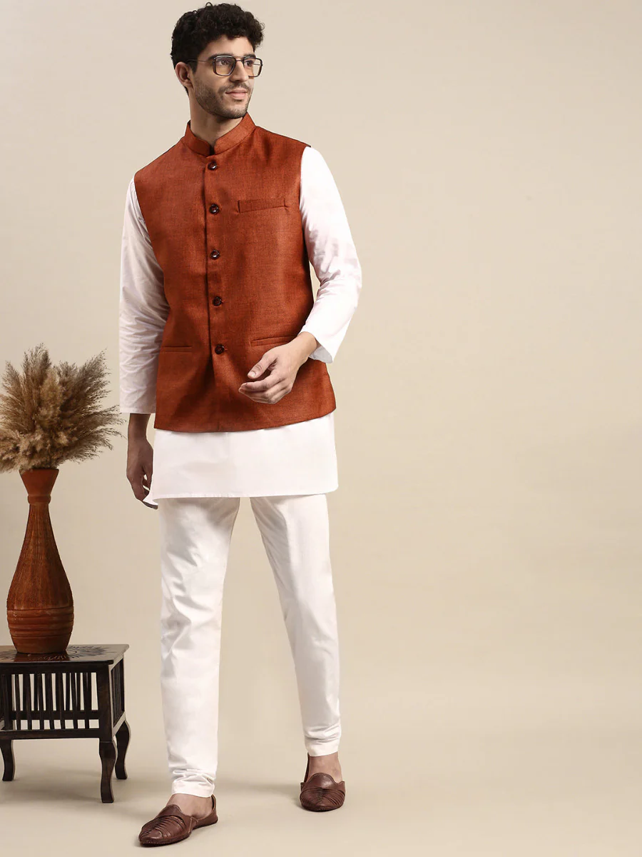 Men Ethnic Jacket Brown DW7 - Image 4