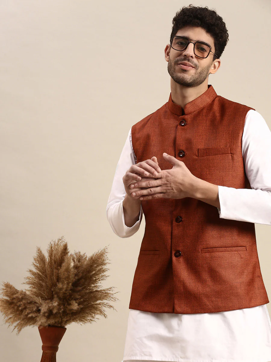 Men Ethnic Jacket Brown DW7 - Image 5