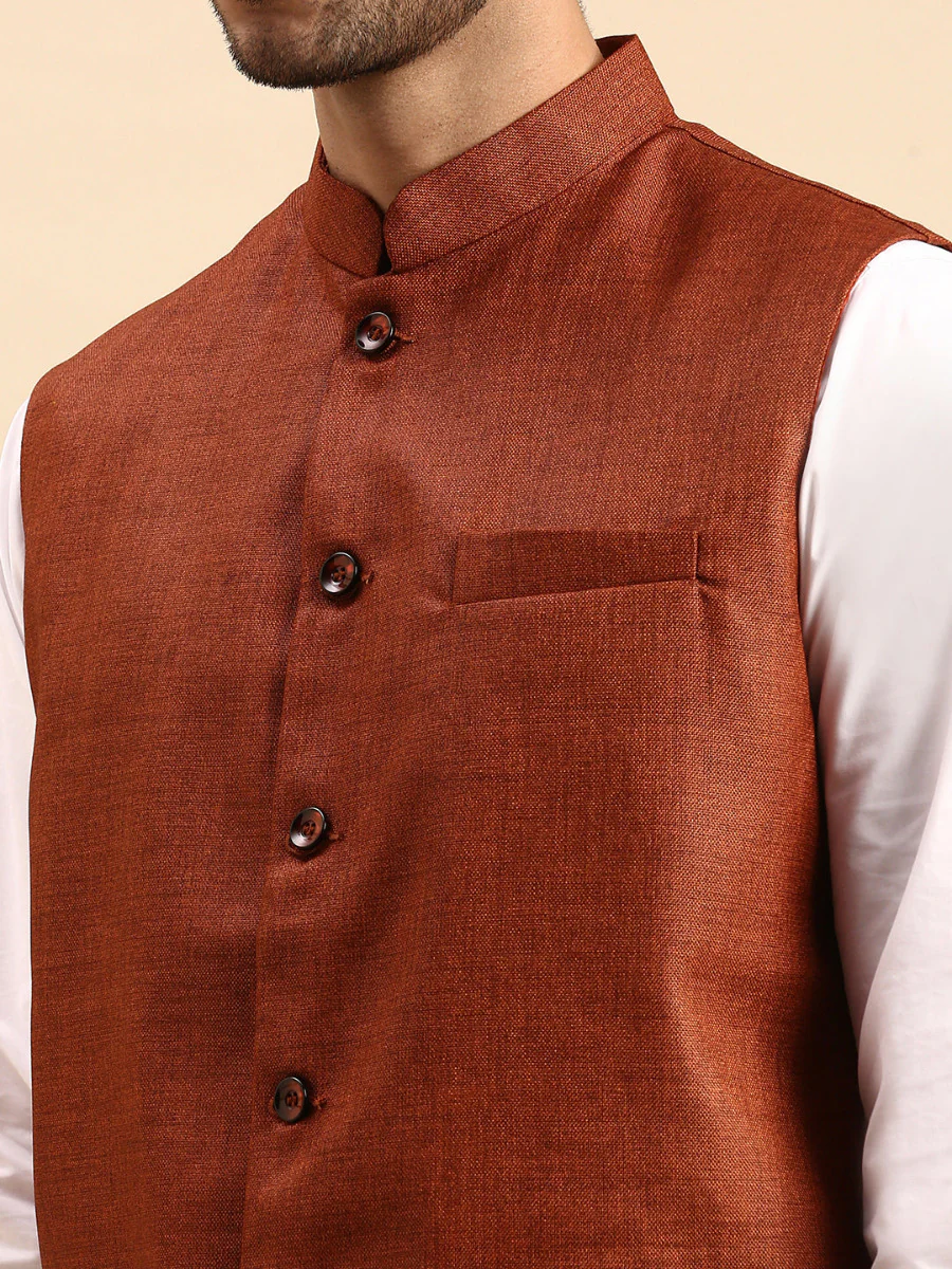 Men Ethnic Jacket Brown DW7 - Image 6