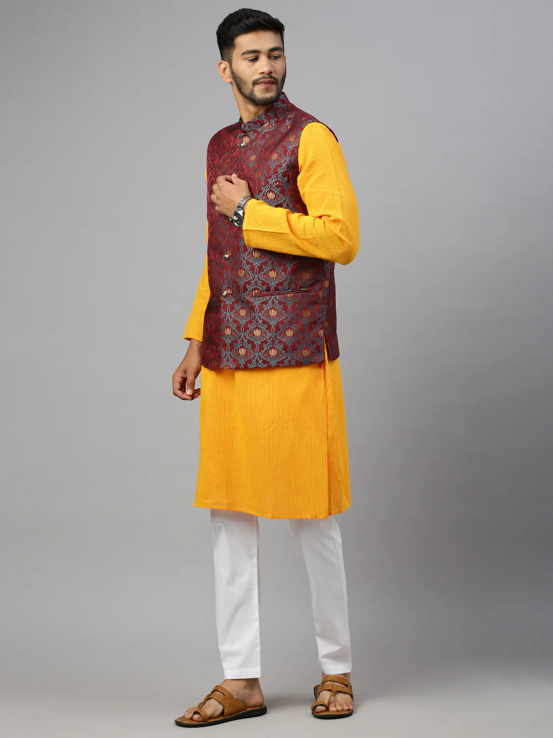 Men Ethnic Jacket Brownish Red JD21 - Image 2