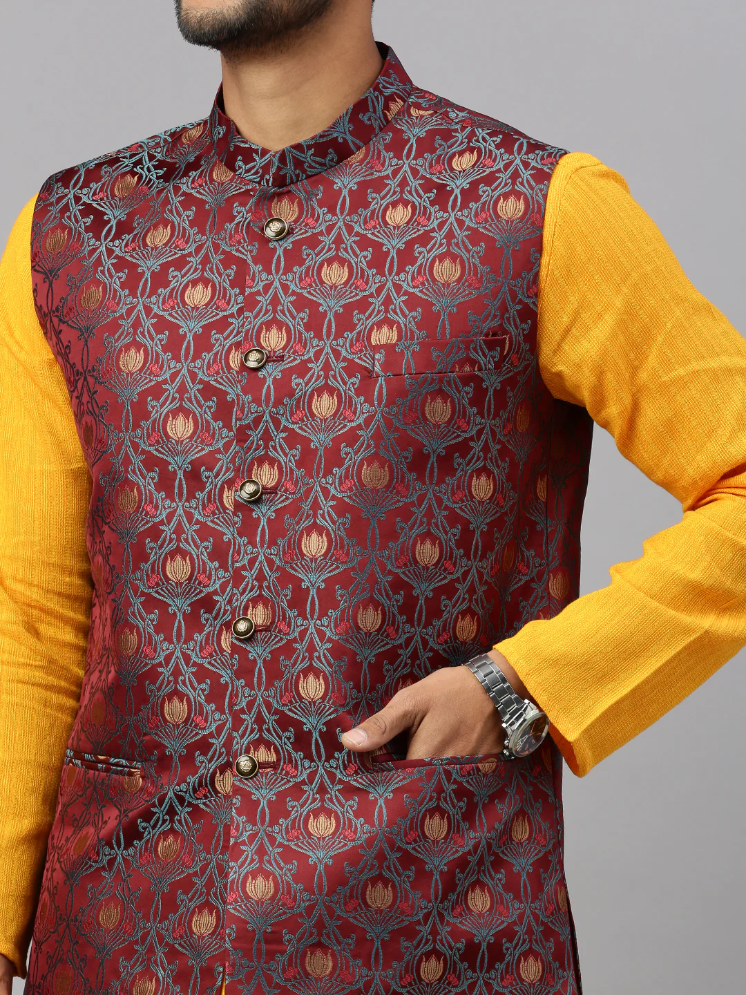 Men Ethnic Jacket Brownish Red JD21 - Image 6