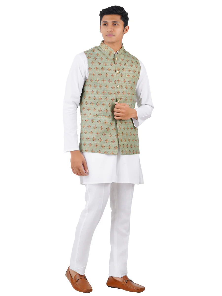 Men Ethnic Jacket Green JD3 - Image 3