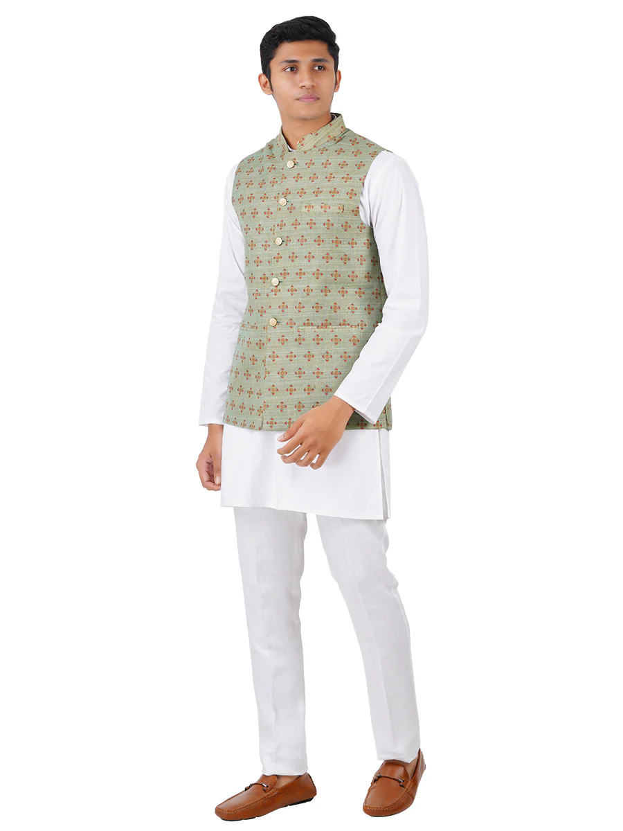Men Ethnic Jacket Green JD3 - Image 4