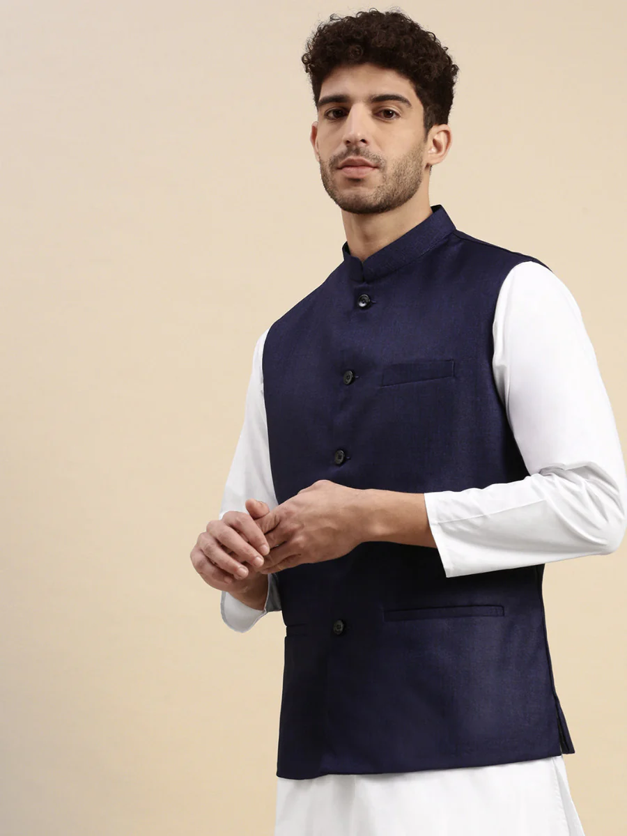 Men Ethnic Jacket Navy DW14 - Image 3