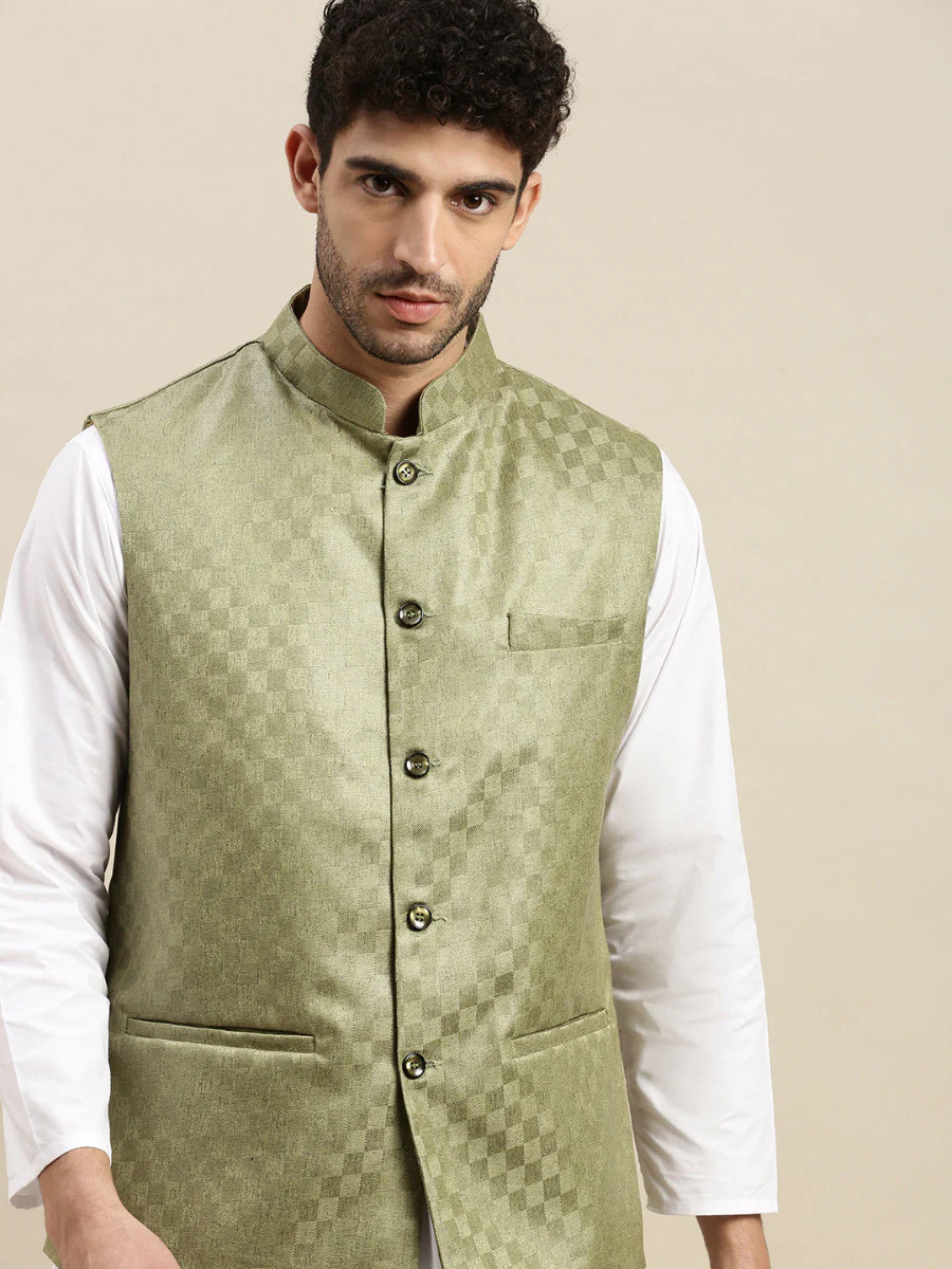 Men Ethnic Jacket Olive Green DD8 - Image 2