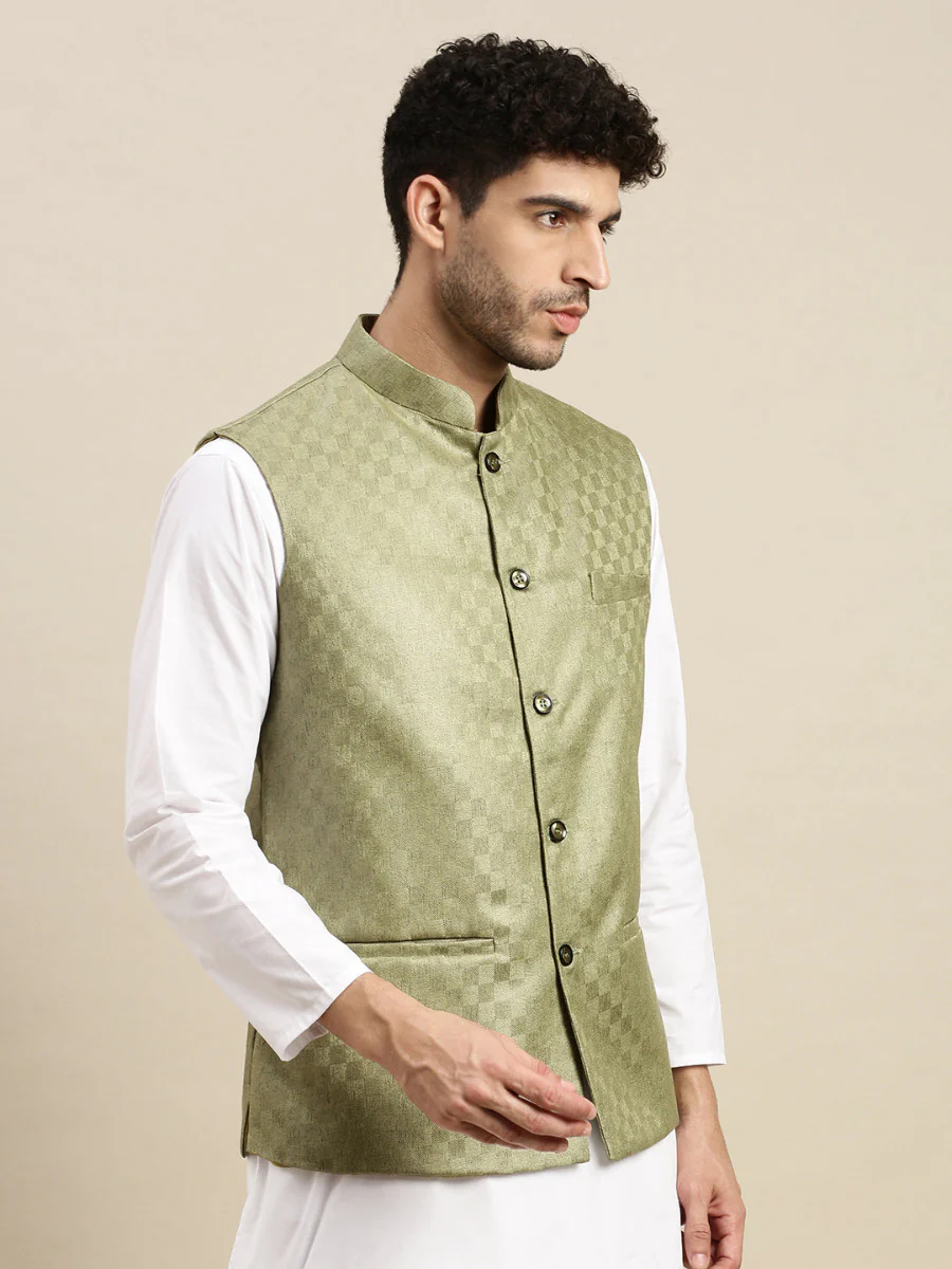 Men Ethnic Jacket Olive Green DD8 - Image 3