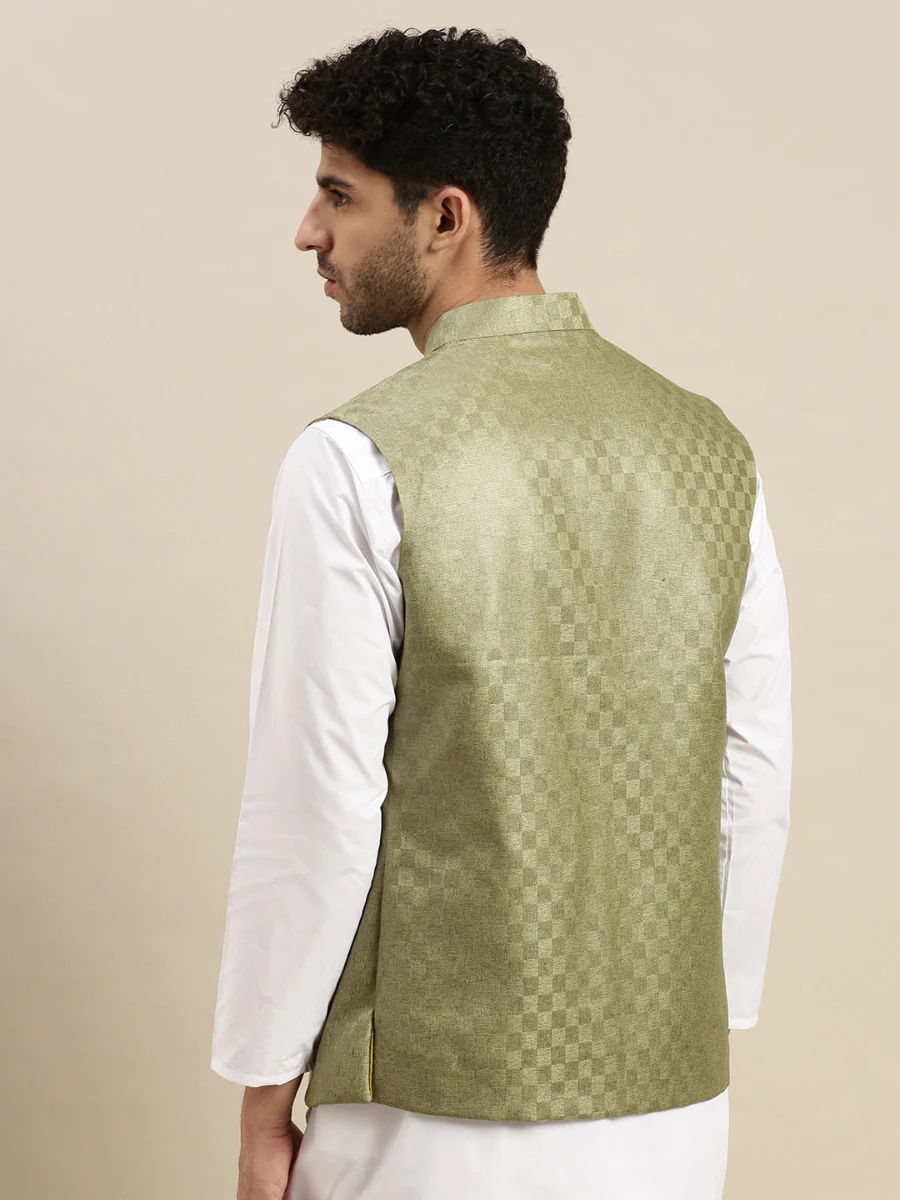 Men Ethnic Jacket Olive Green DD8 - Image 4